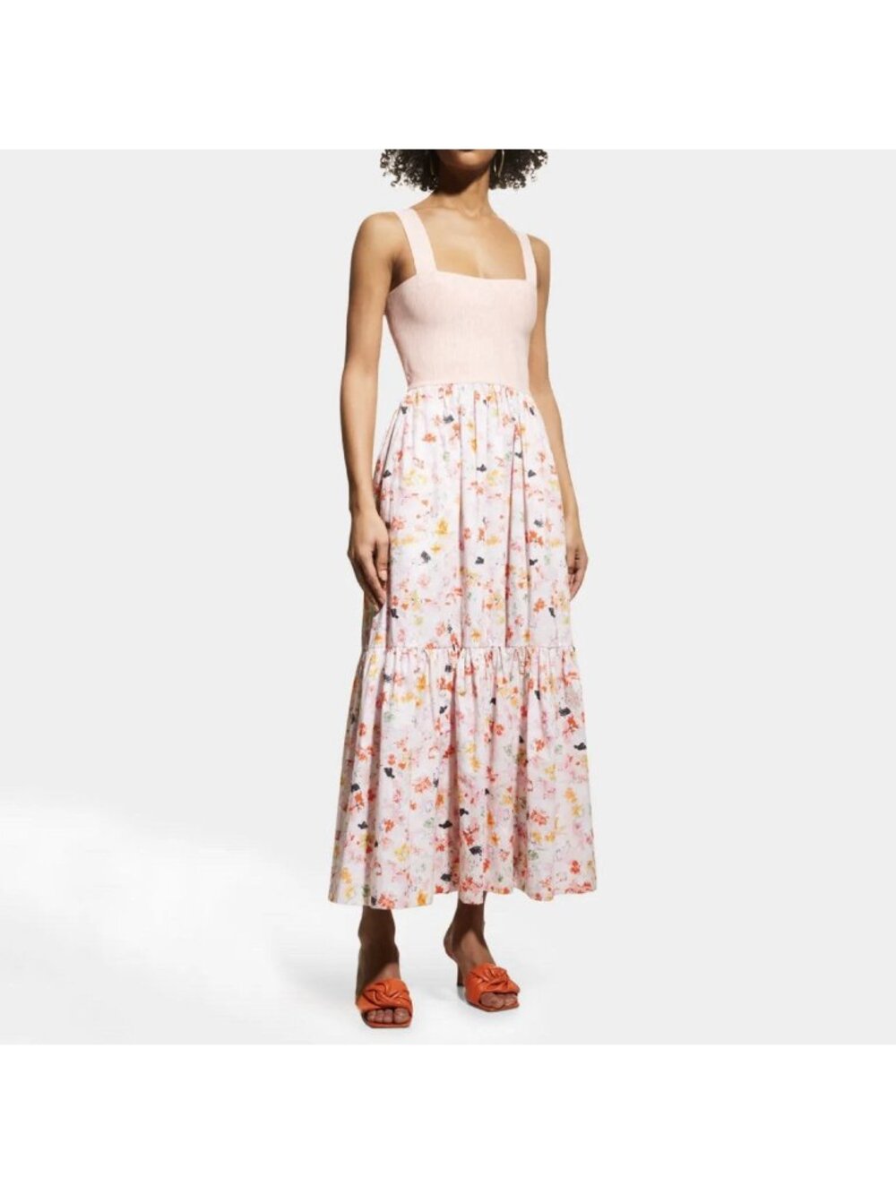 Tanya Taylor Gianna Pink Floral Maxi Dress w Pockets Flowy Romantic Size Small